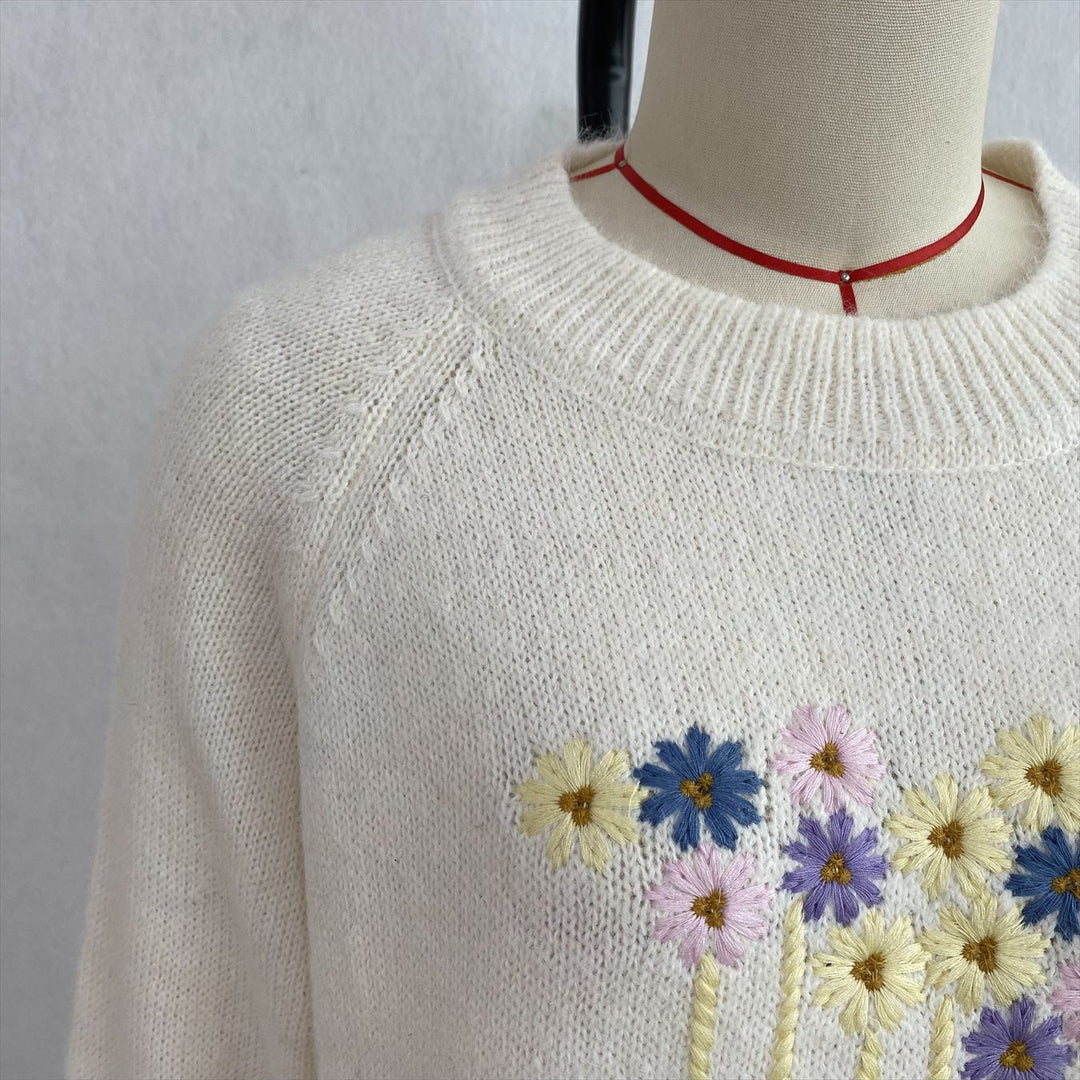 Daisy Floral Round Neck Loose Pullover Sweater N6H282