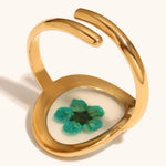 Load image into Gallery viewer, Green Flower Steel Ring Gold Plated Acrylic Jewelry S5P003
