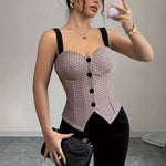 Load image into Gallery viewer, Check Tube Vest Spaghetti Button Ultra Light Khaki N5Z583
