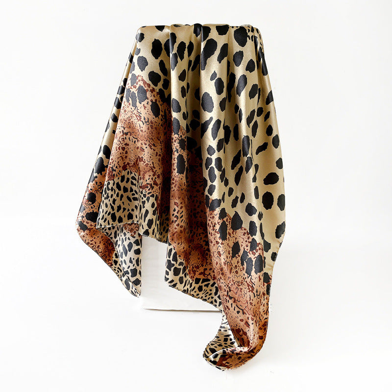 Leopard Print Spliced Satin Square Scarf 90cm N6G220