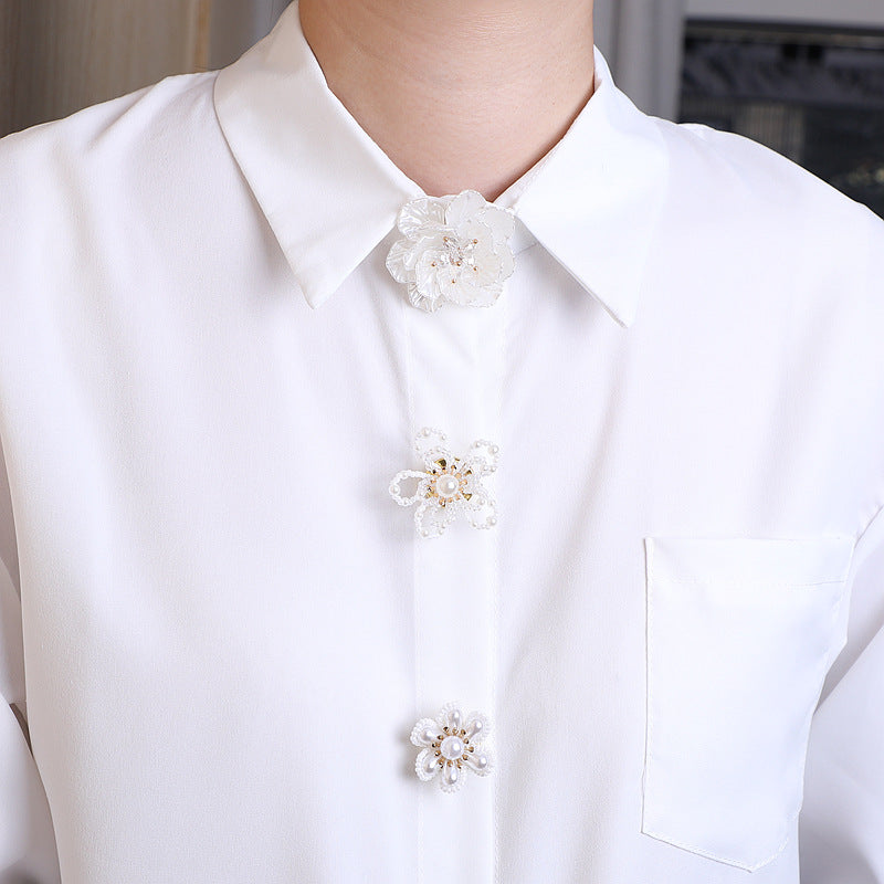 Crystal Lotus Pearl Shirt Cuff Cover Beaded Button N6G122