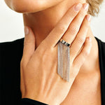 Load image into Gallery viewer, Chain Tassel Ring 18K Gold Two Tone Steel Design S5P061
