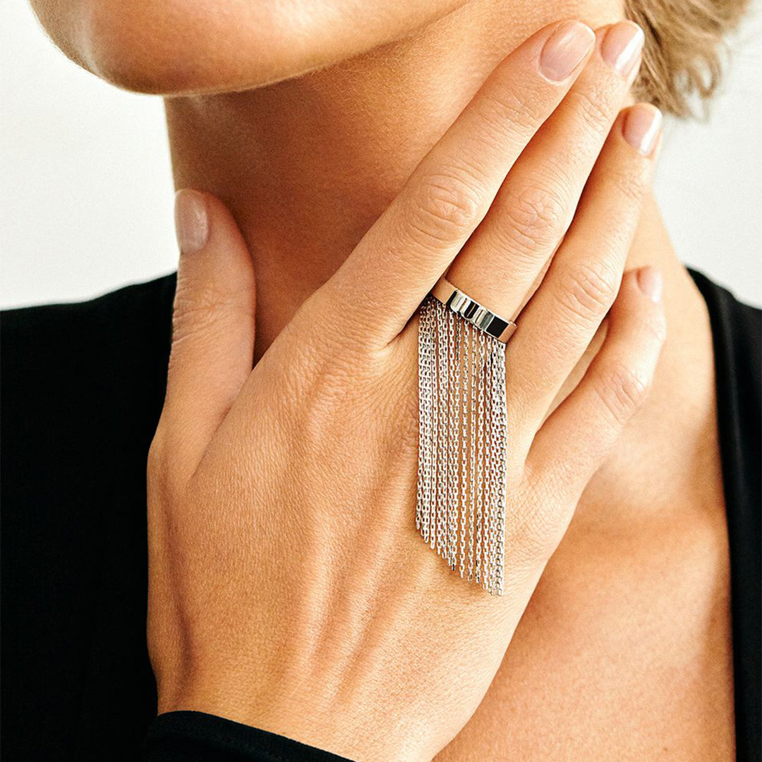 Chain Tassel Ring 18K Gold Two Tone Steel Design S5P061