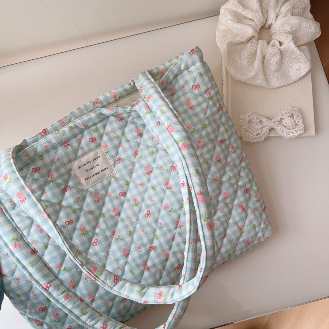 Floral Quilted Cotton Tote Bag Dual Strap System S5P356