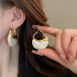 Load image into Gallery viewer, Faux Pearl Bag Shape Silver Stud Earrings Geometric N6H153