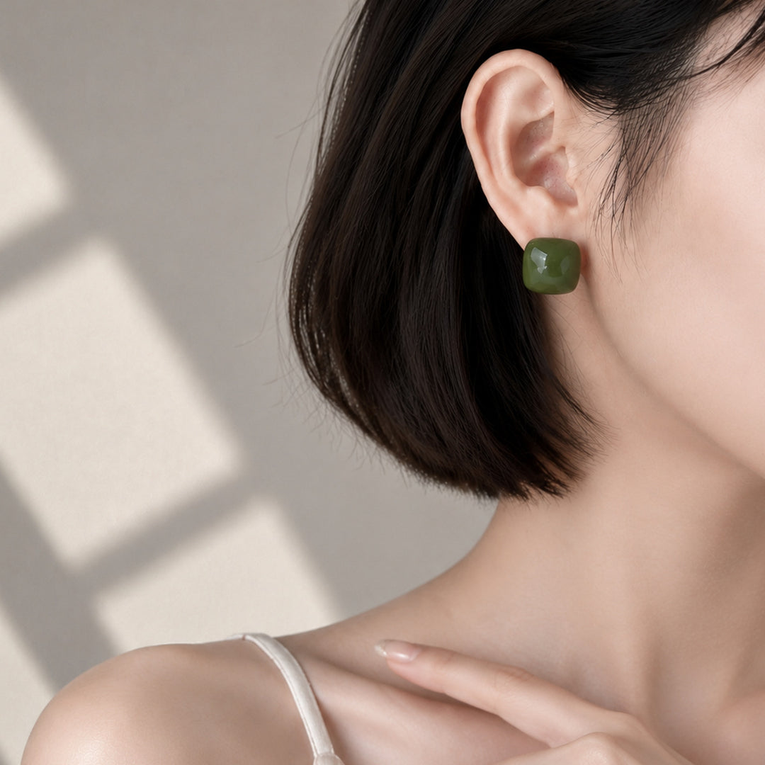 Candy Color Rounded Square Glossy Stud Earrings Women N6H104