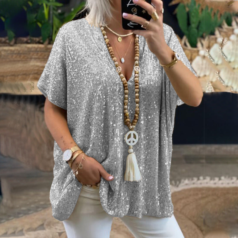 Womens Urban Sparkle V Neck Top Multi N25A058