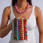 Load image into Gallery viewer, Vintage Acrylic Ombré Beaded Geometric Necklace N6H068