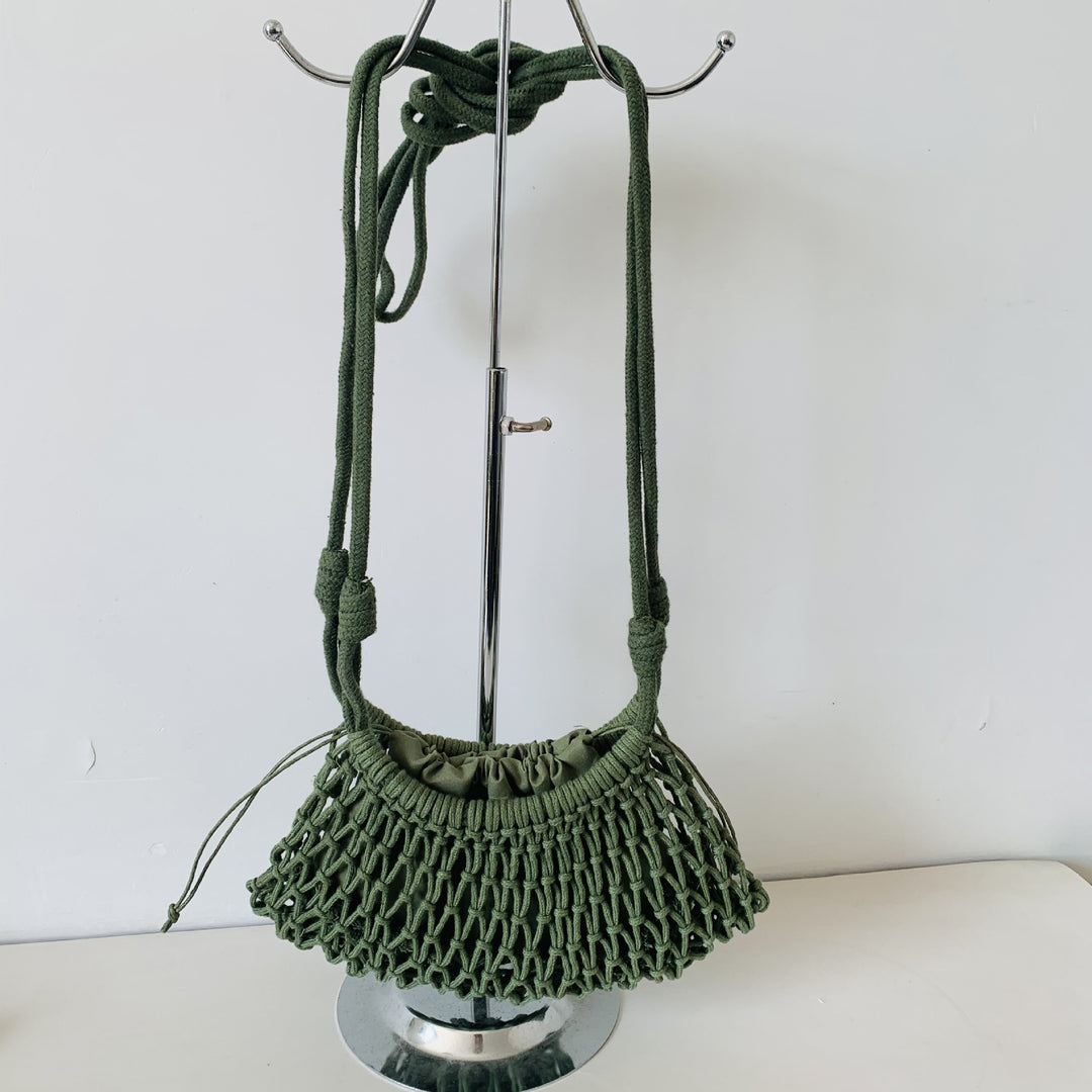 Cotton Mesh Drawstring Mini Beach Crossbody Bag N6F145