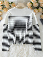 Load image into Gallery viewer, Striped V-Neck Shoulder Button Knit Sweater N6H263