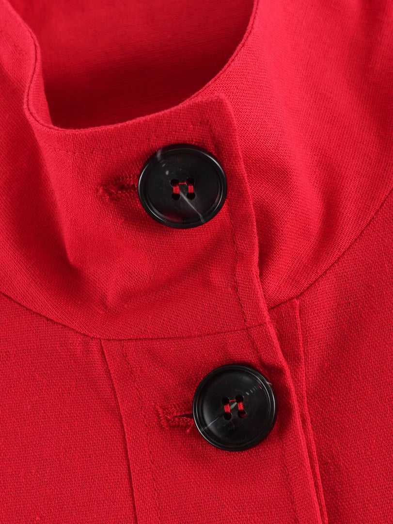 Loose Zip Cotton Linen Trench Coat Flap Pocket Women N6G169