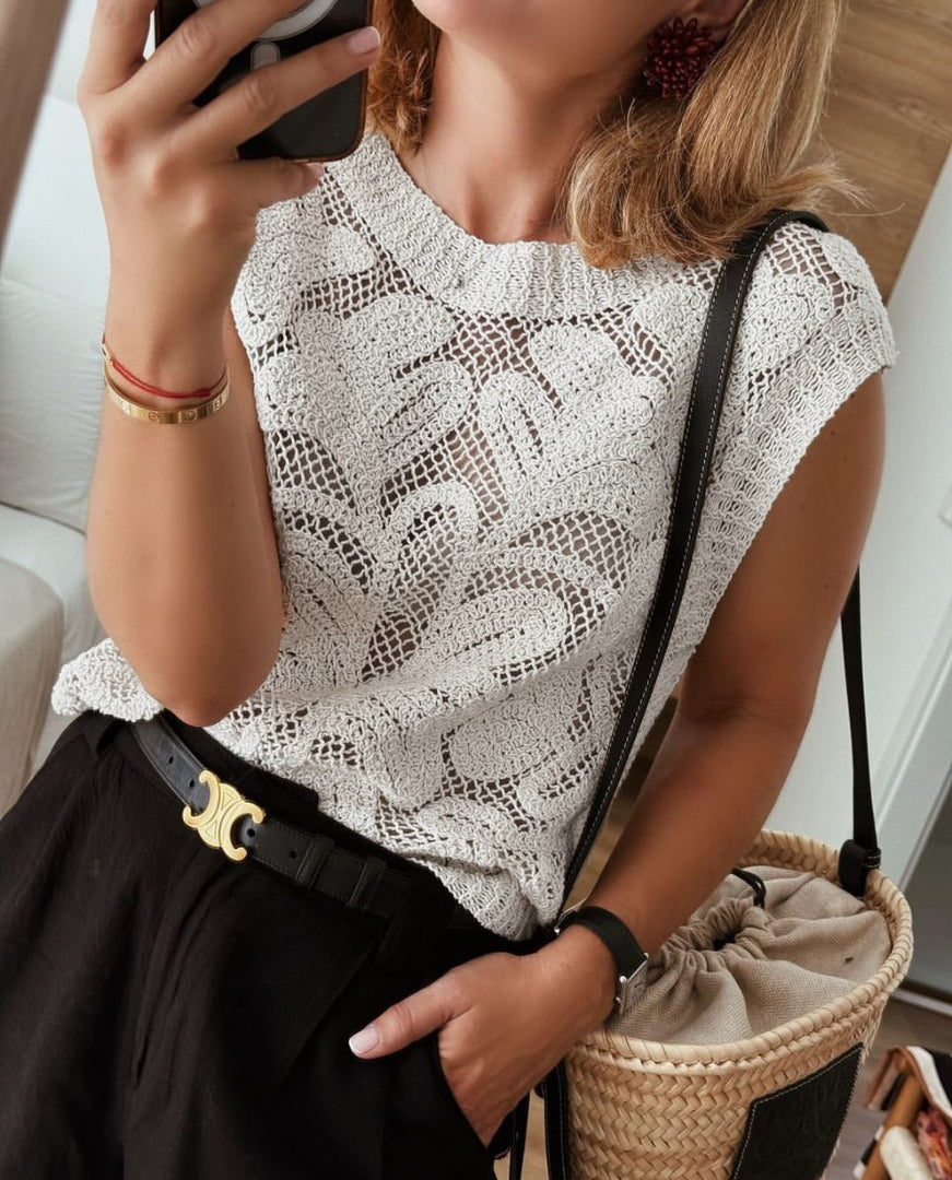 Loose Hollow Knit Vest Crop Top Women Commuter N6G268