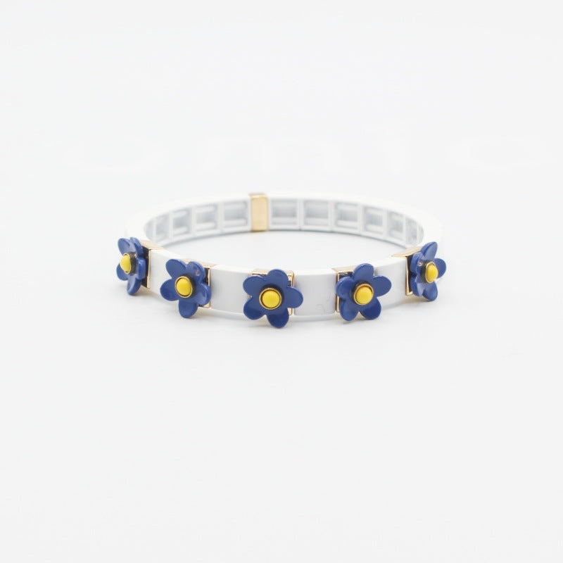 Bohemian Floral Cuff Enamel Steel Adjustable S5P076