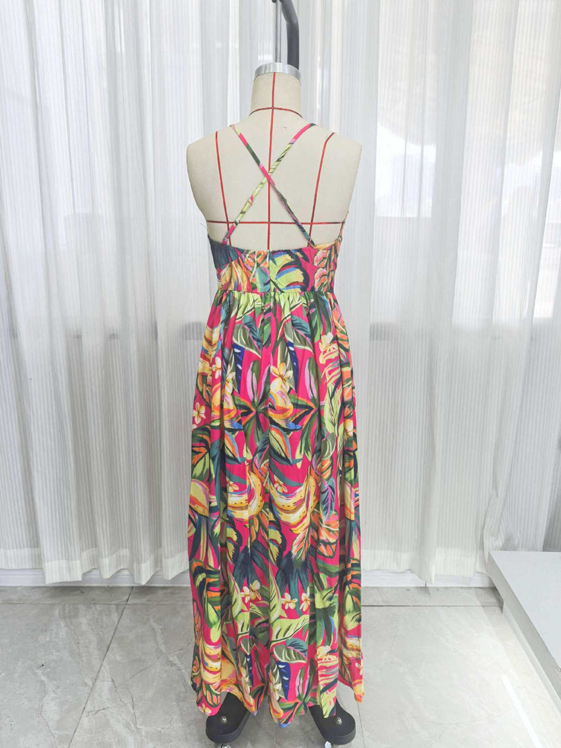 Sexy Print V Neck Slip Dress Women N6C247
