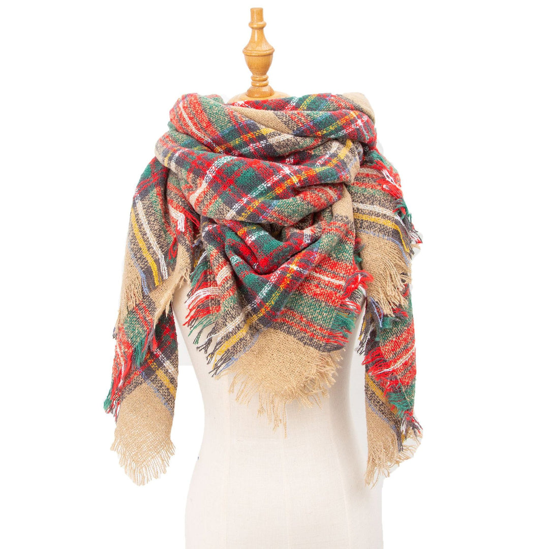 British Vintage Plaid Cashmere Feel Triangle Scarf N6K245
