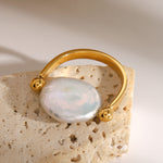 Load image into Gallery viewer, Stainless Steel Button Pearl Smooth Ring Women N6H168