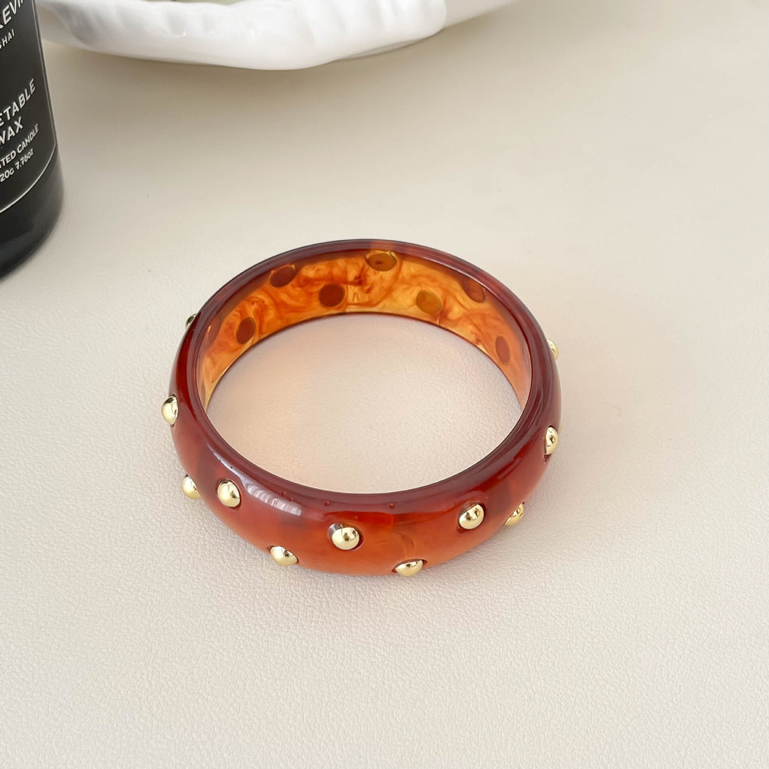 Vintage Studded Resin Bangle Wide Cuff Bracelet N6F098