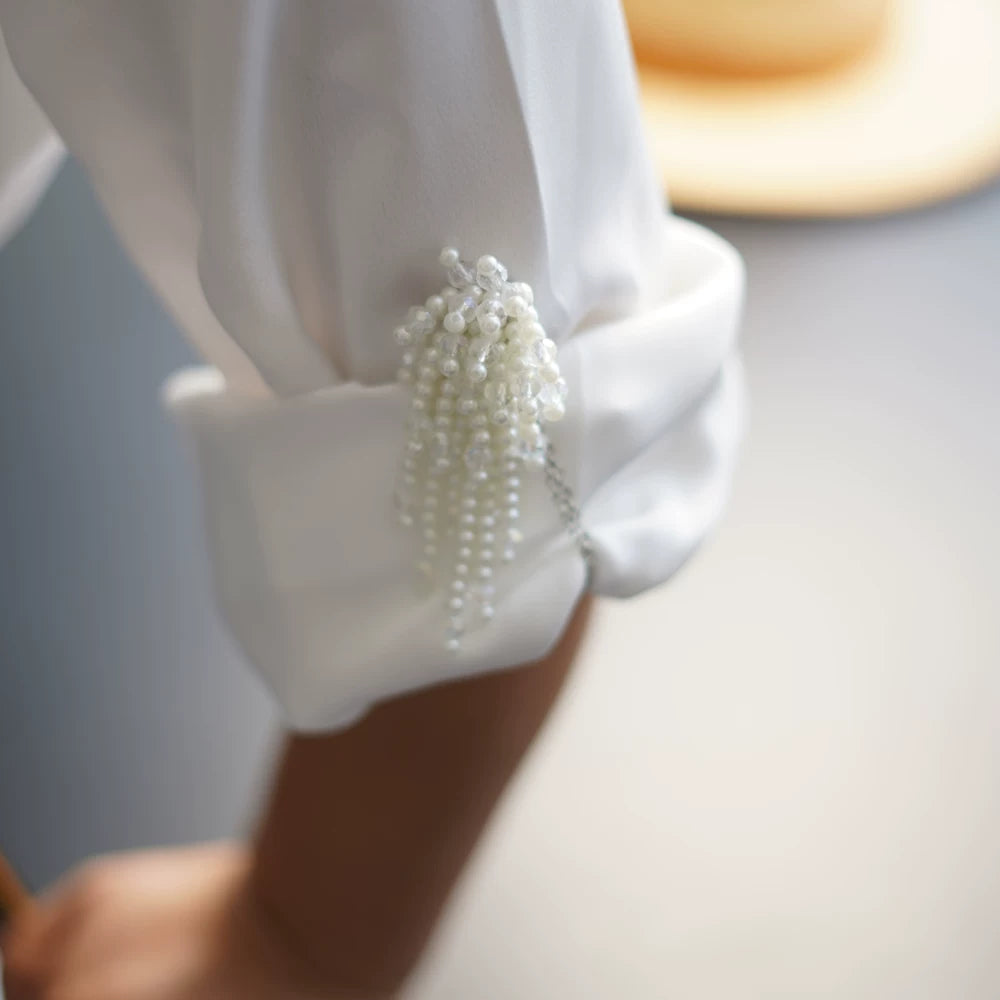 Pearl Tassel Magnetic Shirt Sleeve Holder Beaded N6G073