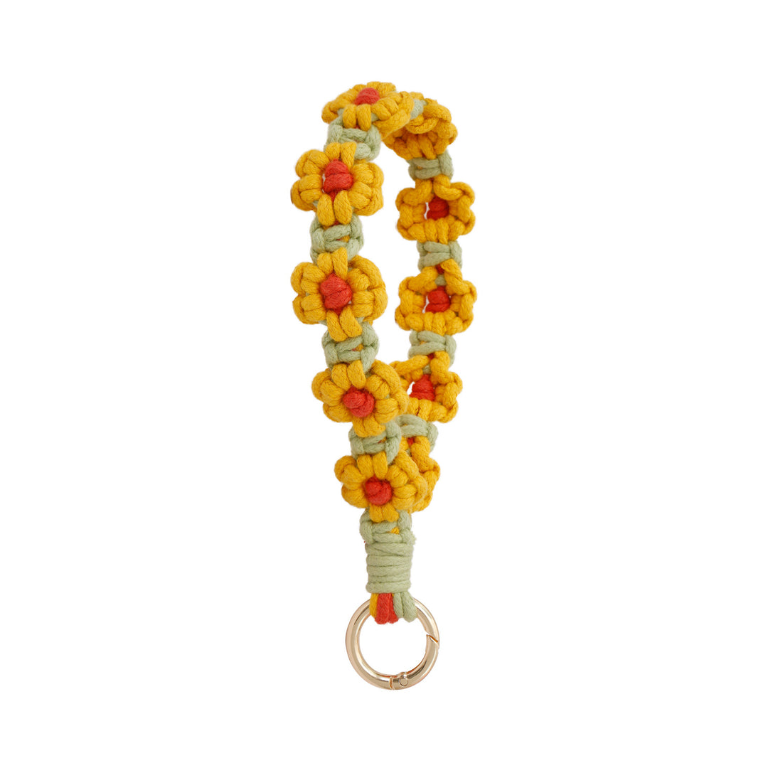 Daisy Flower Keychain Handwoven Wristlet Spring Coil N6G040