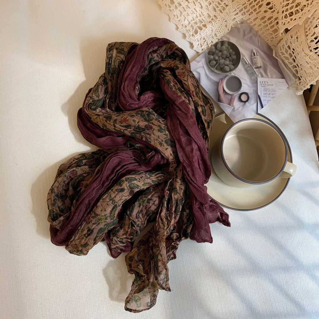 Botanical Print Crinkle Scarf  M5A210