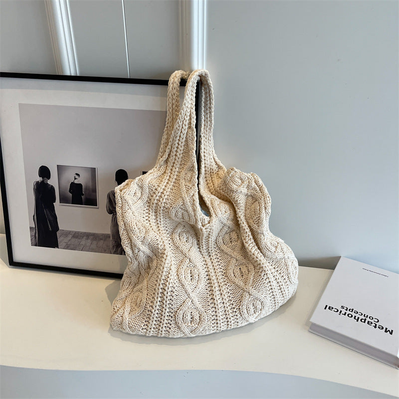 Women's Woven Polyester Knit Tote Shoulder Bag N6J167