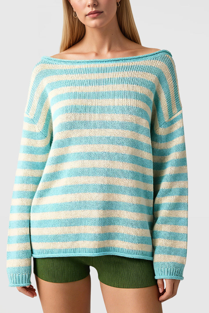 Striped Color-Block Loose Pullover Sweater Women N6H287