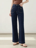 Load image into Gallery viewer, Button-Front Square Pocket Straight Leg Denim Jeans N6D165