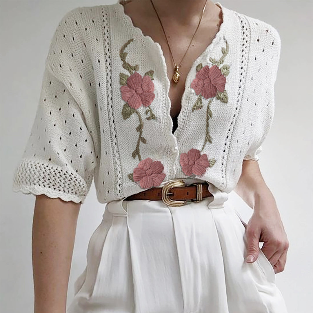 Lace Embroidery Short Sleeve Cardigan N5A036