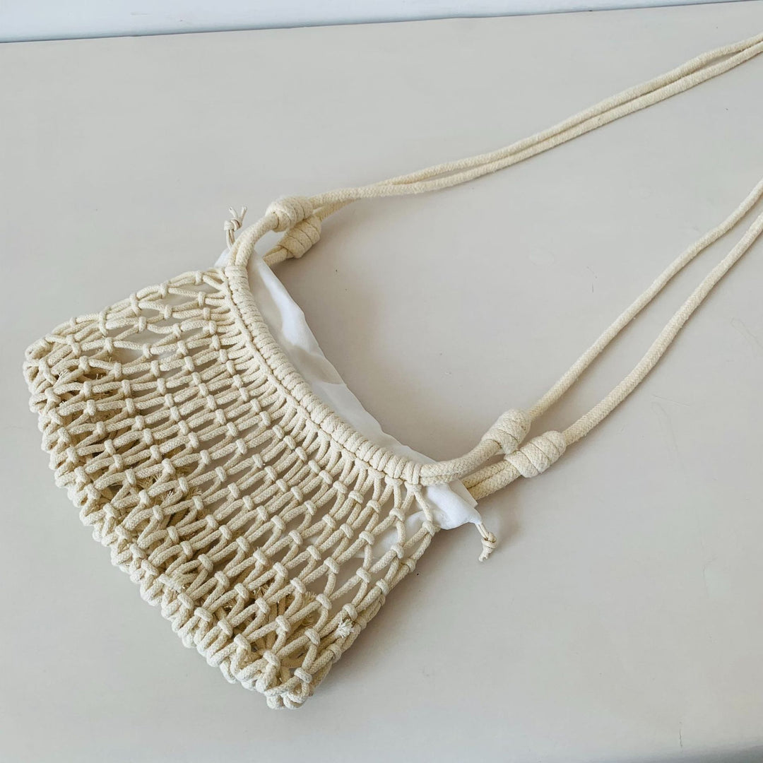 Cotton Mesh Drawstring Mini Beach Crossbody Bag N6F145
