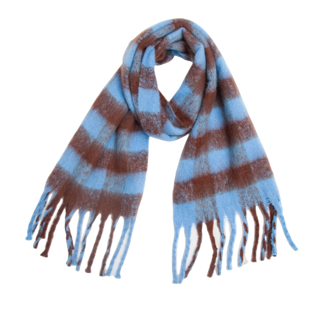 Rainbow Plaid Mohair Feel Chunky Fringe Scarf N6K249