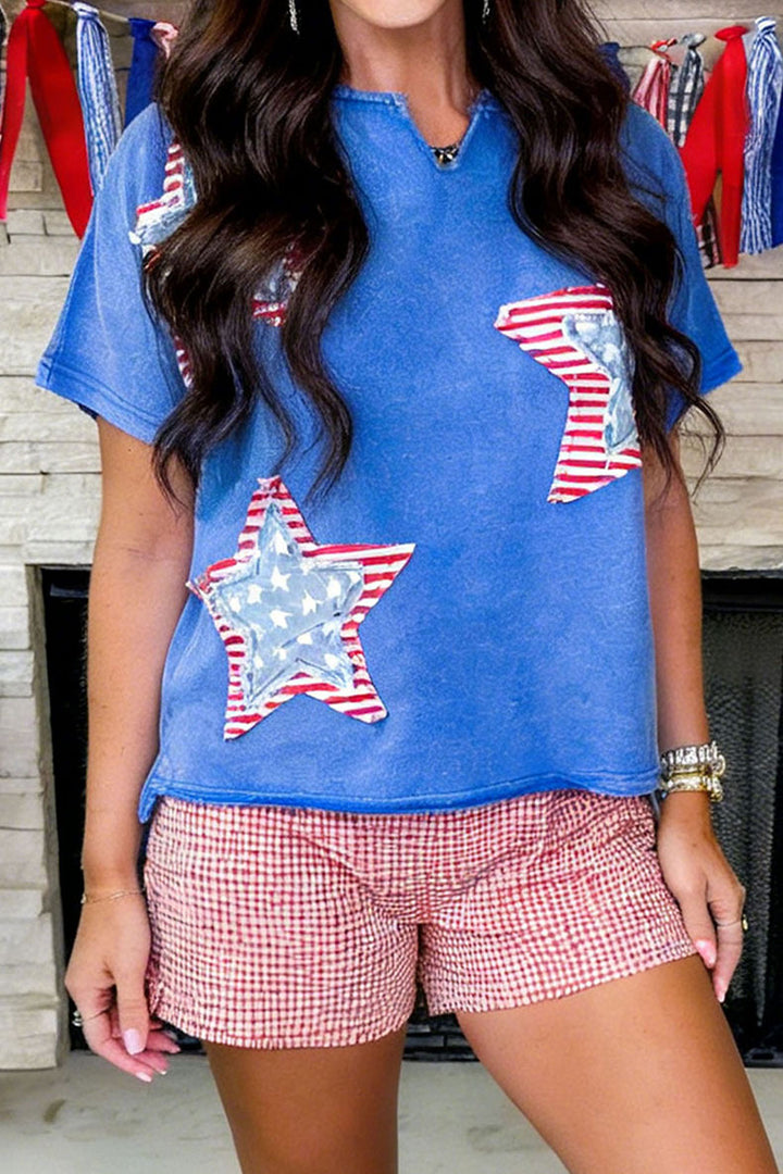 Star Print Street Style Round Neck T-shirt Women N6C337