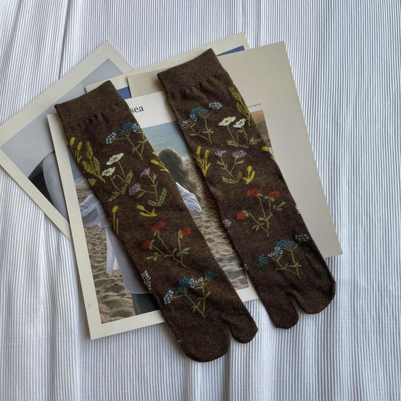 Botanical Floral Print Toe Separation Socks M5A025