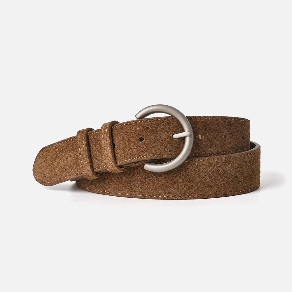 Matte Prong Buckle Genuine Leather Belt Women N6H325