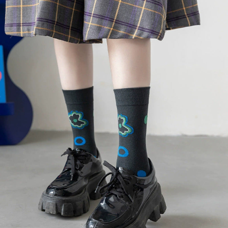Ombre Gradient Mid-Calf Socks Women Cotton N6H024
