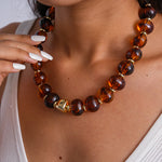 Load image into Gallery viewer, Vintage Acrylic Ombré Beaded Geometric Necklace N6H068