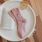 Load image into Gallery viewer, Rose Embossed Floral Embroidery Mid-Calf Stack Socks N6H014