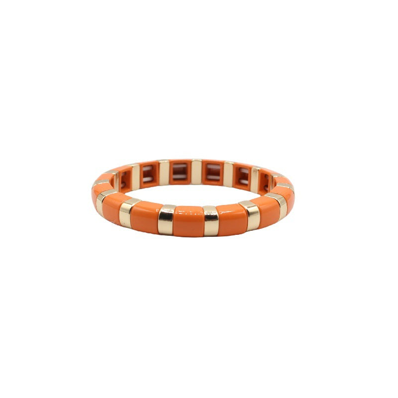 Semi Circle Bead Bangle Alloy Vitreous Enamel S5P266