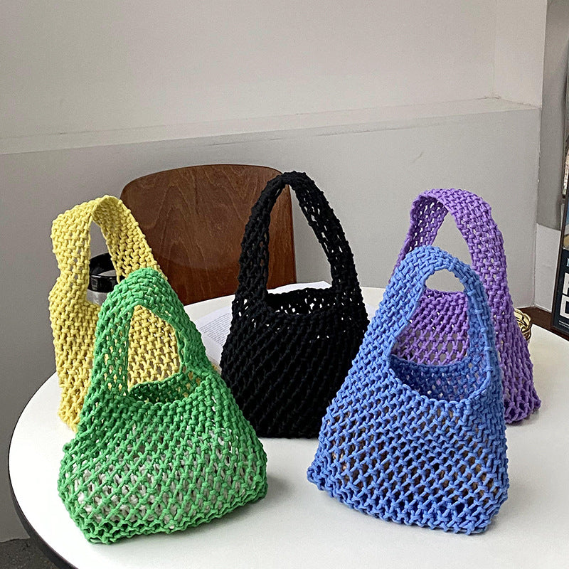 Crochet Cotton Rope Wristlet Beach Bag Inner Pocket N6E123