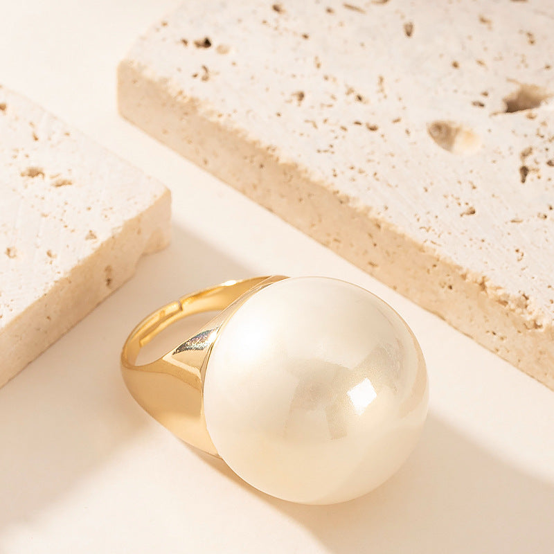 Statement Pearl Open Ring Adjustable Geometric N6H204