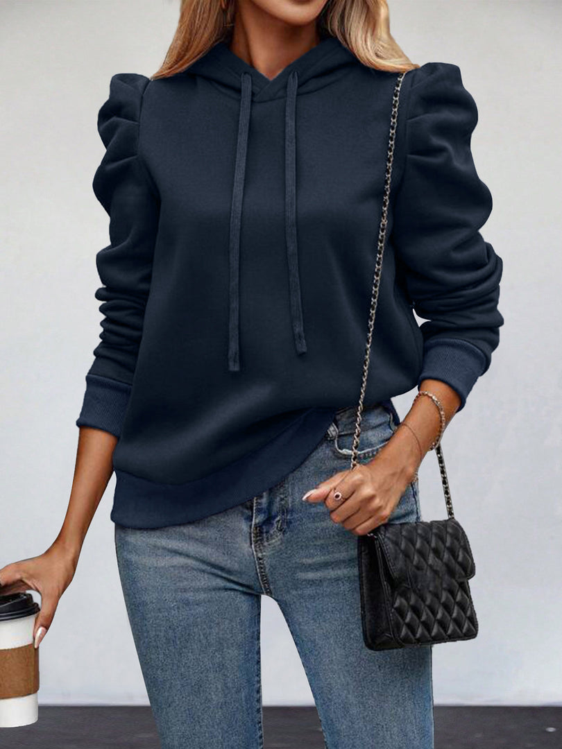 Design Bubble Sleeve Solid Hoodie Pullover Women N6H294