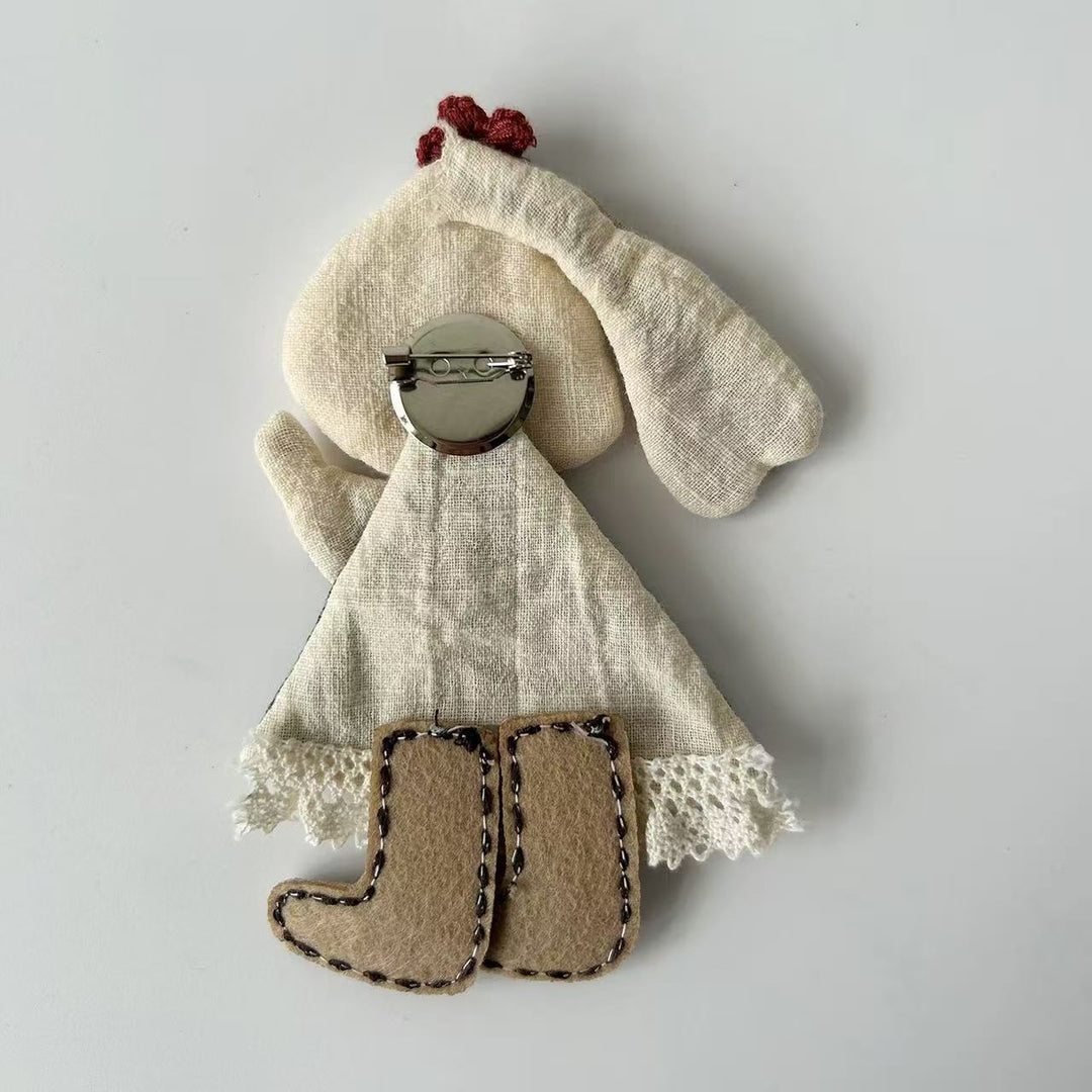 Cute Rabbit Brooch Red Flower Plaid Dress Fabric N6G027
