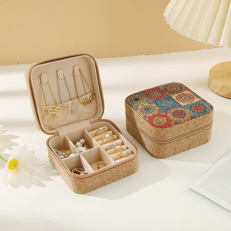 Travel Cork Jewelry Box with Mirror Organizer N6E091