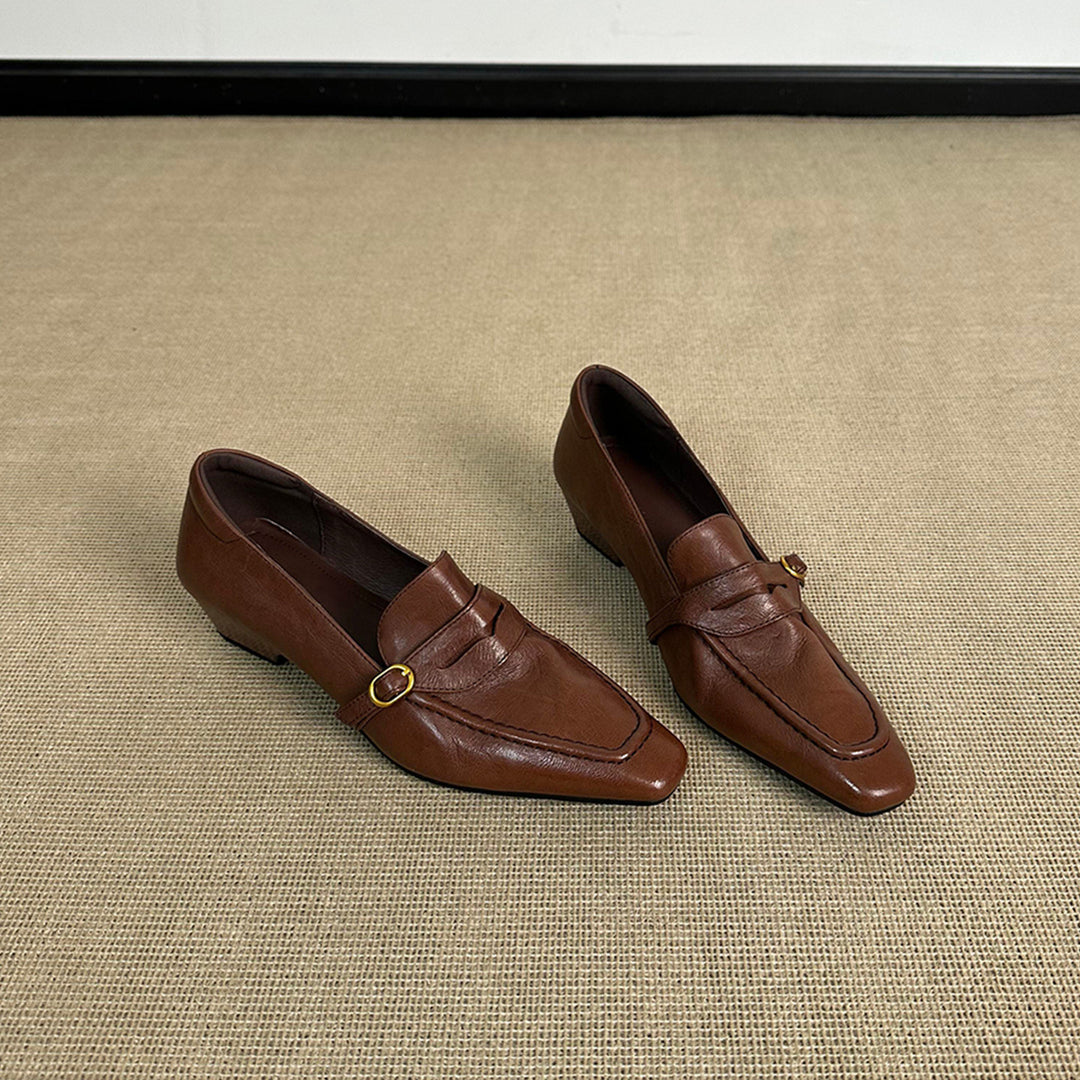 Square Toe Chunky Heel Loafers Women N6C149