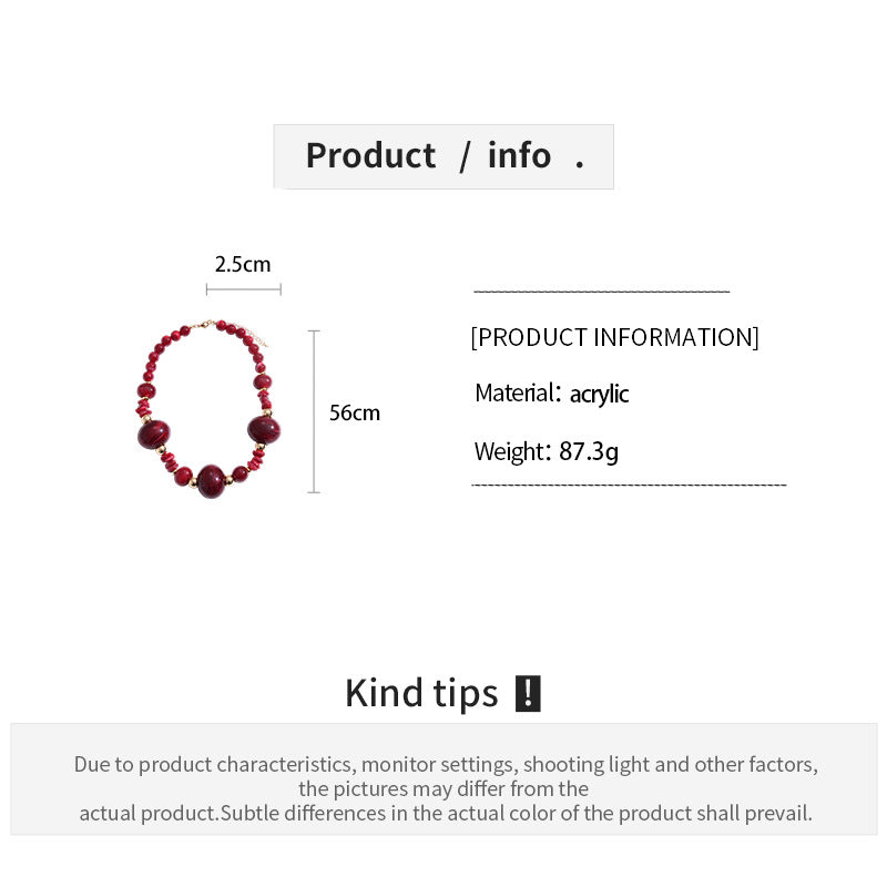 Womens Vintage Marbled Oval Acrylic Beaded Necklace N6K183