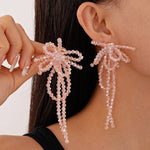 Load image into Gallery viewer, Bow Crystal Earrings Glass Silver Plated Sculpted S5P106
