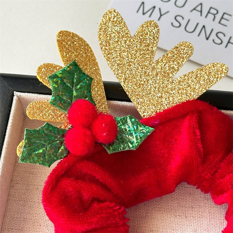 Velvet Reindeer Antler Christmas Scrunchie N6K003