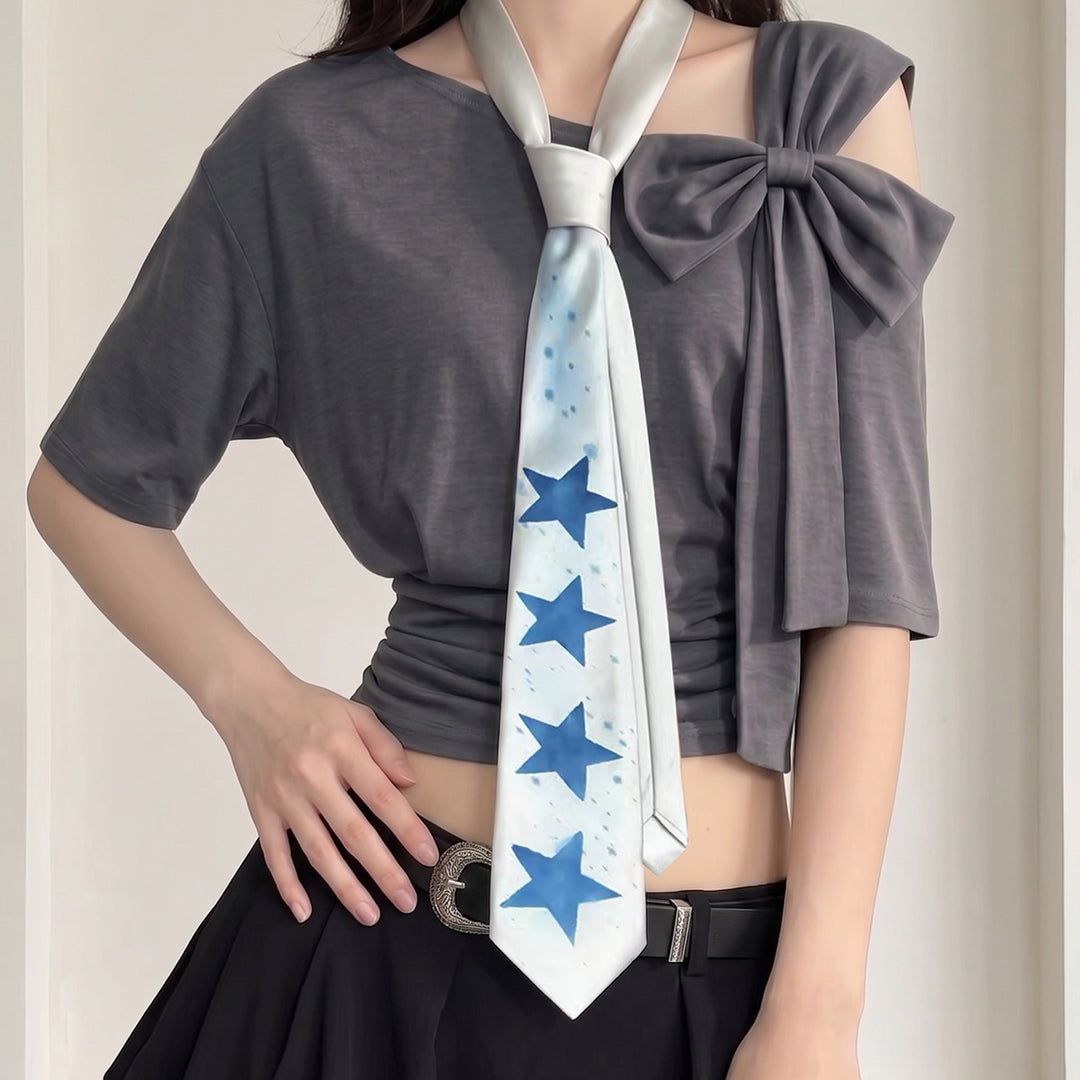 Dopamine Star Print Satin Tie Scarf Multi-Use Necktie N6G235