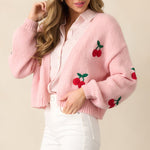 Load image into Gallery viewer, Cherry Cardigan Long Lightweight Pink N5Z694
