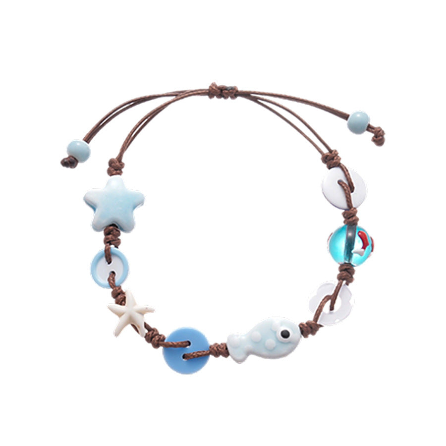 Ceramic Bracelet Braided Starfish Floral Marine Motif S5P177