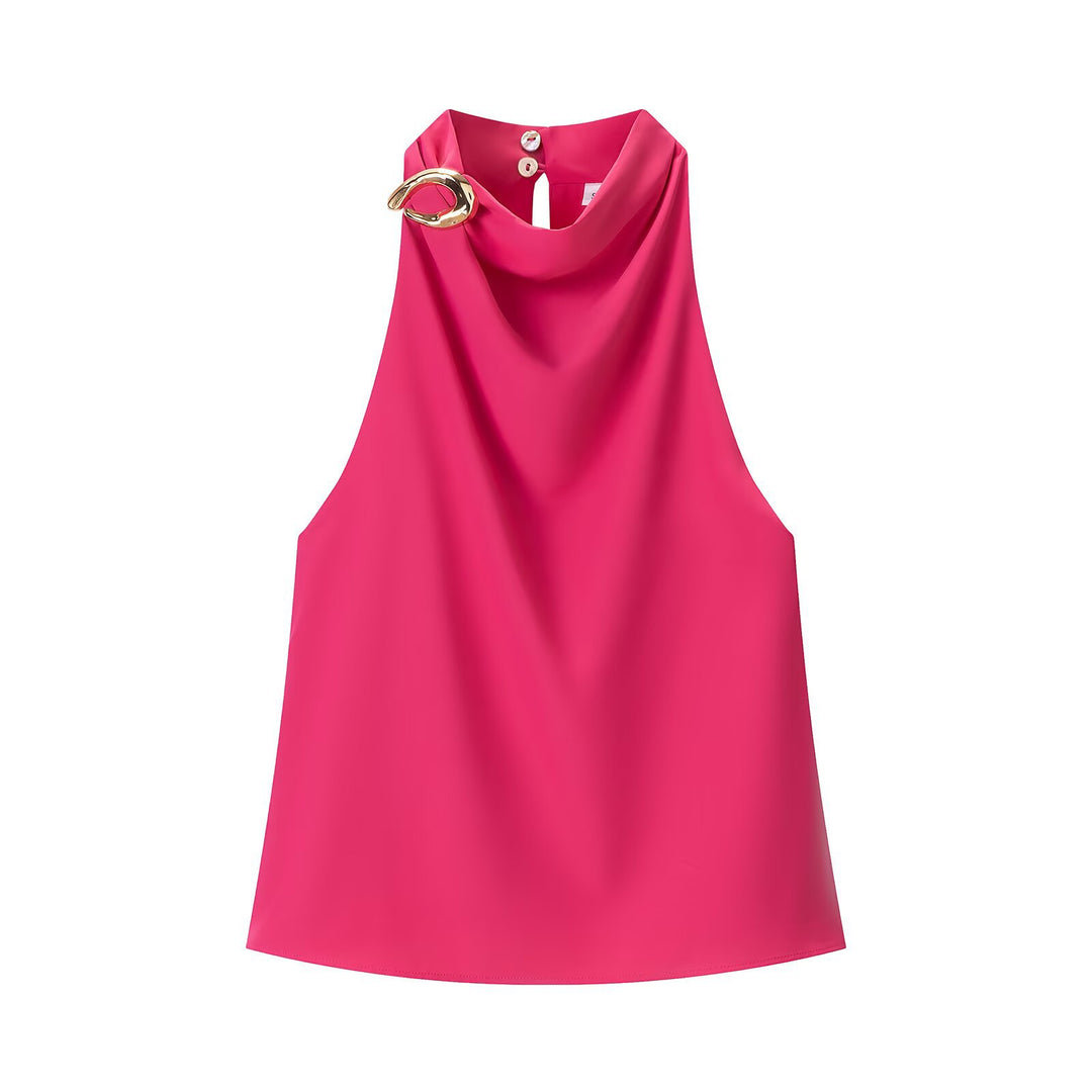 Golden Halter Neck Sleeveless Top Women N6C271